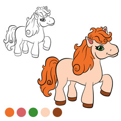 Coloring page. Color me: pony.  Little cute pony smiles.