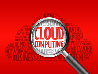 Cloud Computing word cloud with magnifying glass, business concept