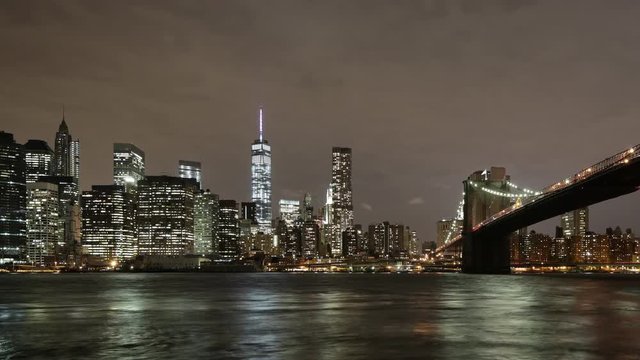 night light brooklyn bridge manhattan view 4k time lapse from new york
