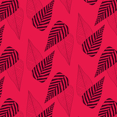 Leaf pattern on red background. Seamless Pattern. Print texture. Fabric design. Vector illustration.