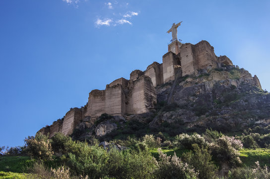 Statue christ. Castillo de Monteagudo,medieval castle, Murcia, Spain