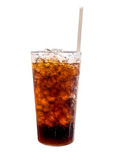 Beverage in glass on white background