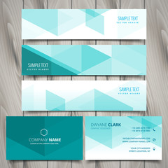 set of blue polygonal business stationery vectors