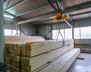 At sawmill. View on loading of wooden bars