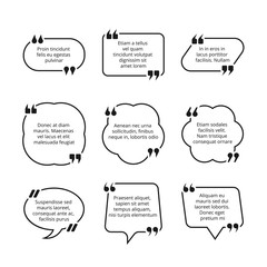 Quote text bubble with commas vector templates. Quote box design collection