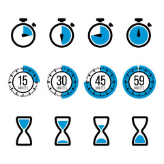 Timer icons. Vector isolated timers icons and stopwatch signs