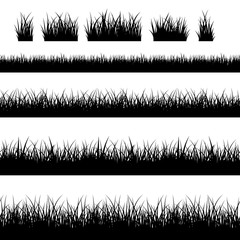 Obraz premium Sylwetki trawy bez szwu. Wektor czarny wektor granic trawy