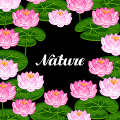 Naklejka premium Natural background with lotus flowers and leaves. Image for invitations, greeting cards, posters, flayers