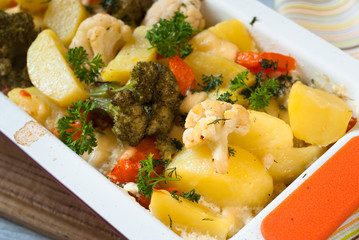 Vegetable casserole with bechamel sauce.