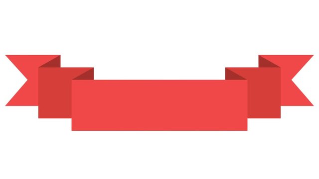 Animated Red Ribbon Banner isolated on white. Concept with colored ribbon for your text or message. Available in 4K FullHD and HD video 2D flat render footage.