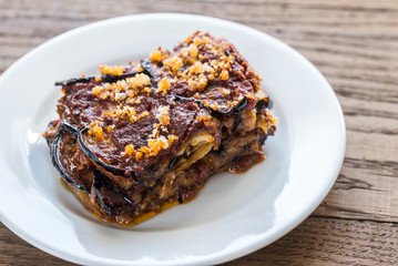 Portion of parmigiana di melanzane