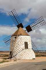  Round stone windmill in Lajares. Fuerteventura, Canary Islands, Spain