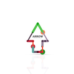 Linear arrow abstract logo, connected multicolored segments of lines in directional pointer figure