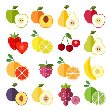Set of flat design icons for fruits