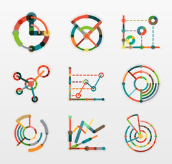 Thin line chart logo set. Graph icons modern colorful flat style