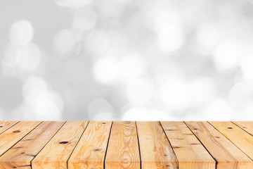 Wood table and white bokeh