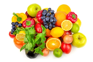 Türaufkleber Obst und Gemüse auf weißem Hintergrund © alinamd