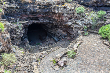 Entrance to Cueva de los Verdes, an amazing lava tube and tourist attraction on Lanzarote island, Spain