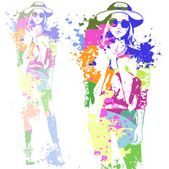 trendy look girl with color splashes