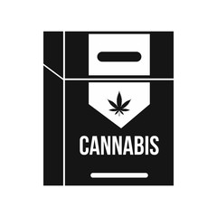 Cannabis cigarette box icon, black simple style