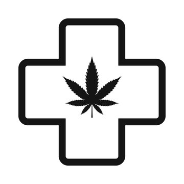 Hemp Leaf With Cross Icon, Black Simple Style