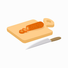 Cutting board and knife icon, cartoon style