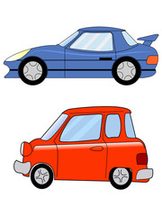 sport car and micro car in cartoon style