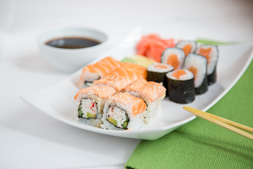 Sushi set on white background
