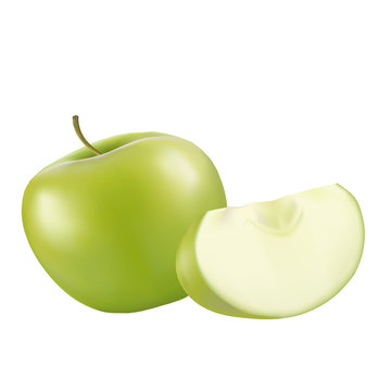 Реалистичный изолированный вектор зеленое яблоко и долька яблока