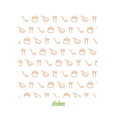 Dish line seamless pattern. Hand drawn  background in orange. Vector 