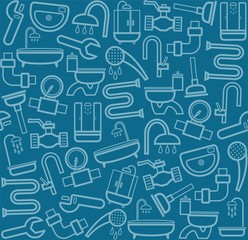 Plumber, background, seamless, sanitary tool, dark blue. 