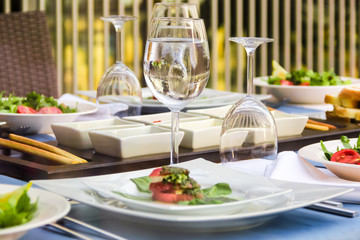 Dinner at the restaurant. Tableware