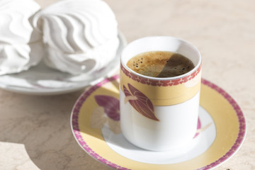 Black coffee and cake.