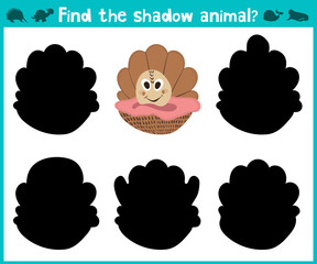 Educational children cartoon game for children of preschool age. To find the right shade of sweet scallop. Vector