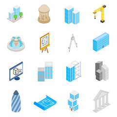 Architecture Icons set, isometric 3d style
