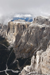 Fototapeta na wymiar Italy, Dolomites, Sass Pordoi is one of the most visited mountains of the Dolomites.