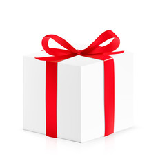 Gift box with red bow isolated on white background. Vector illustration