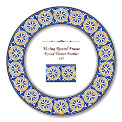 Vintage Round Retro Frame 197 Round Flower Feather