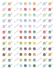 Knitting Needles and Yarn Balls Set.Minimalistic Flat Design and Flat Colors,Printable Planner,Stickers for planner,journaling,school,office,scrapbook.Vector set selements.Isolated.