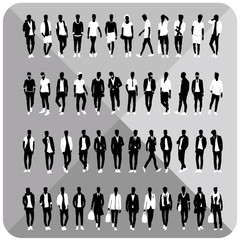 Black silhouettes of walking,standing,talking man,Fashion silhouettes,Elegant dressed silhouettes,Casual dressed silhouettes.White cloths removable.