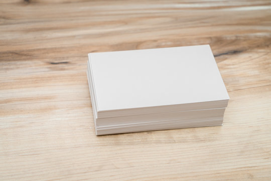 Business cards on wood table