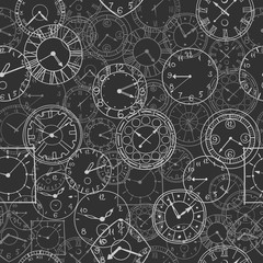 vector doodle clock, seamless background