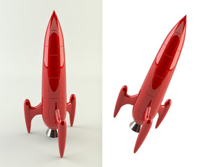 3D illustration of a comic style rocket
