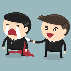 Businessman stabbed his friend in the back, flat design, vector