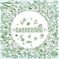 hand drawn garden icons background