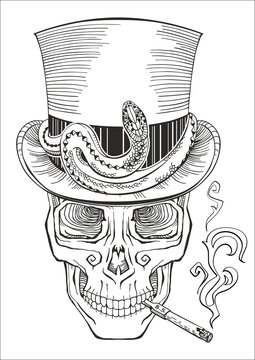 human skull in a top hat