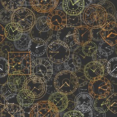 vector doodle clock, seamless background