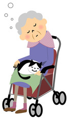シニア おばあちゃんと猫 シルバーカー