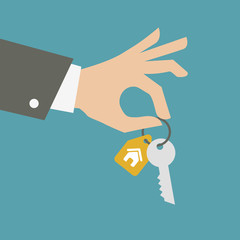 Vector hand giving keys. Real estate concept. 