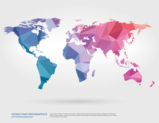Vector world map with polygons in background.